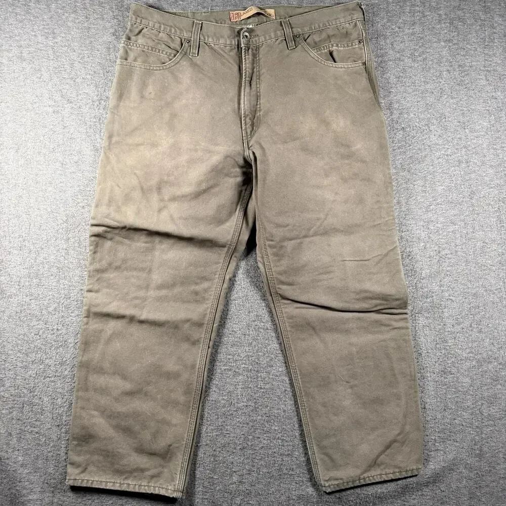 Levis 550 Flannel Lined Carpenter Pants Mens 38x29 Olive Green Relaxed Canvas